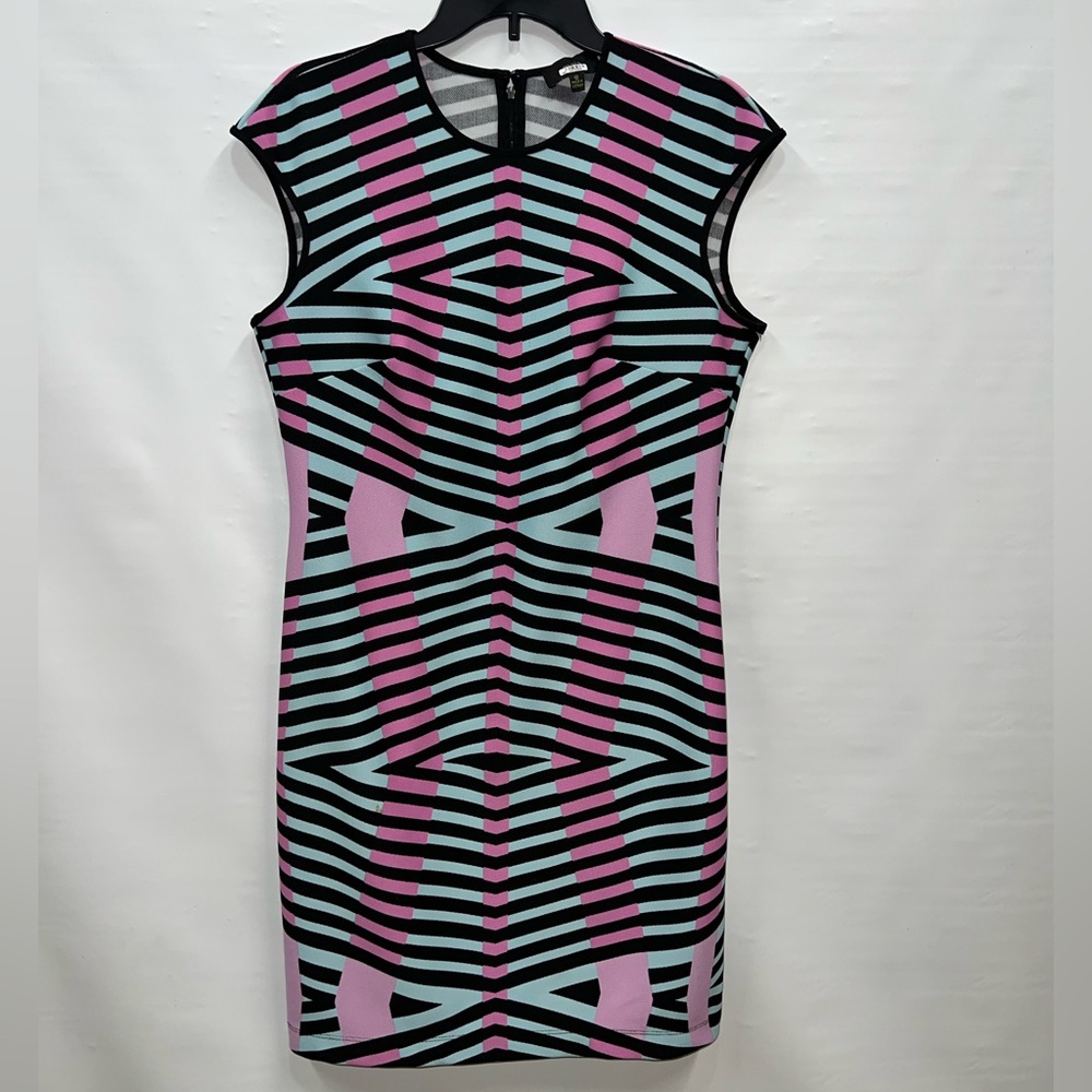 Maia Dress Women’s Sz 12 Multicolor Sleeveless Polyester Blend Geometric Striped